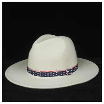 100% Вълнена женска бяла фетровая шапка за елегантна дама, фетровая шапка за църквата, зимни градинска шапка за пътуване, шапка-чародейката, Размер 56-58 см