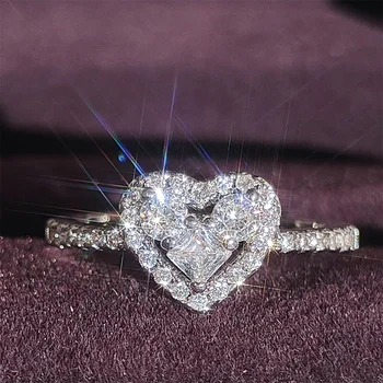 2023 Ново модно сребърен пръстен със сърце, сладко модно пръстен за жени, подарък за парти, бижута на едро R6506