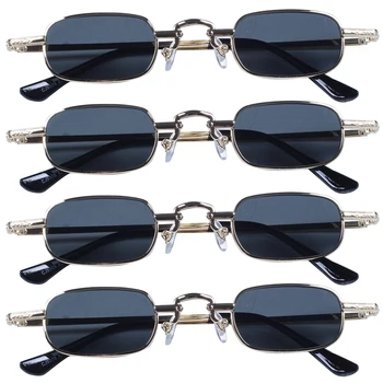 4X ретро пънк очила, Прозрачни квадратни дамски слънчеви очила ретро-мъжки слънчеви очила в метални рамки-Черно, сиво и златен