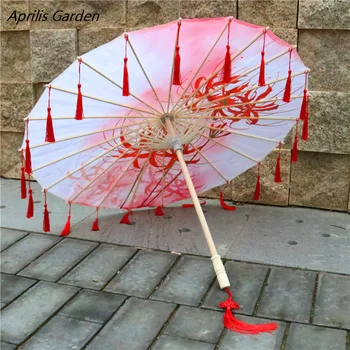 82 cm Чадър от Дъжд Жена с вентилатор Paraguas Guarda Chuva в китайски стил, череша пролетта подпори за фотосесия, чадър с пискюли