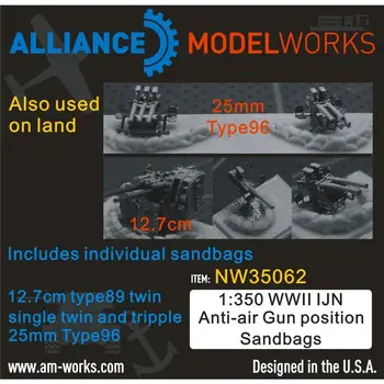 AM-WORKS NW35062 1/350 Позициониране на торби с пясък за противовъздушна отбрана от времената на Втората световна война IJN - Комплект подобрени детайли