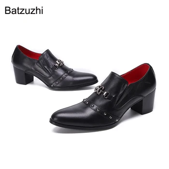 Batzuzhi, модерен елегантен мъжки обувки, Oxfords от естествена кожа с остър бомбе, мъжки обувки-oxfords на висок ток 7 см, вечерни/бизнес обувки, мъжки