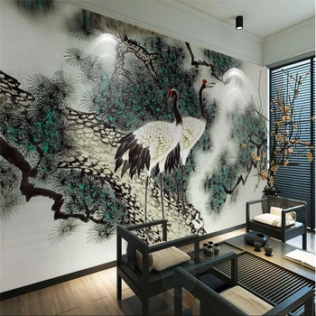 beibehang Нова картина в китайски стил Songhe Yannian заден план стенописи по поръчка голяма фреска зелени тапети papel de parede