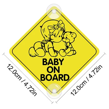 Cartoony детето и Мечката в присоске Жълт стикер за стайлинг на автомобили, предупредителен знак за безопасността на децата, етикети на дъската за съобщения от PVC