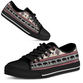 ELVISWORDS/ Дизайнерски обувки на плоска подметка с Племенните Краве тотем С ацтекским принтом, Лека Обувки дантела, Традиционна Разплод обувки с краве принтом, Chaussure
