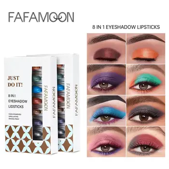 FAFAMOON 8 Цветни Блестящи Сенки За очи Секси Shimmer Водоустойчив Набор от Сенки за очи 8 В 1 Многофункционална Матово Червило Здрава Козметика