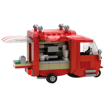 Gobricks MOC Коледен Транспортен Автомобил Tuk-Tuk Кафе, Количка за Строителни Блокове Коледен Камион Тухли Модел Играчки За Детски Подарък