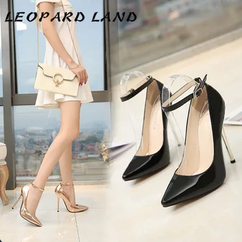 LEOPARD LAND/Новост за 2021 г., черни обувки на ток 13 см с Покритие покритие, Модел за Подиум, Пикантни Женски обувки на тънък ток, с Голям Размер WZ