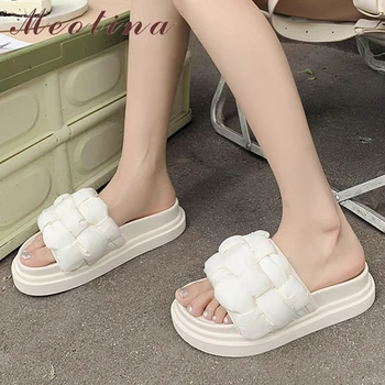Meotina/дамски сандали на равна подметка с кръгла пръсти, плетени ежедневни дамски лаконичен модерни чехли, летни, черни, бели