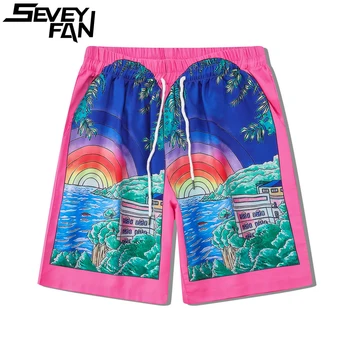 SEVEYFAN, мъжки летни къси панталони в стил хип-хоп, ретро, лоскутные летни плажни панталони с принтом, модни свободна горна дреха за почивка, мъжки, дамски блузи