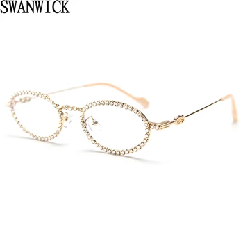Swanwick унисекс слънчеви очила с кристали поляризирани мъже в метална рамка модерен овални слънчеви очила за жени черен летен стил UV400