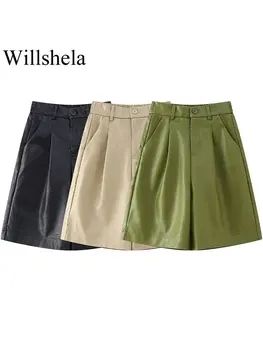 Willshela / дамски модни обикновена гащета с цип отпред, реколта шорти с висока еластична талия, шикозни дамски къси панталони
