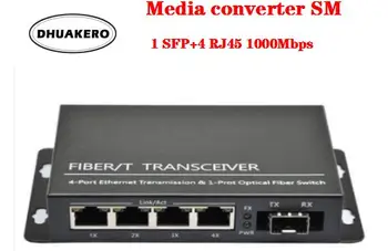 безплатна доставка AB285 оптичен медиаконвертер радиоприемник SM 10/100 M/1000 m 1 SFP + 4 RJ-45