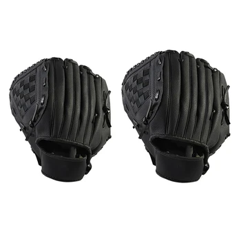 Бейзболна ръкавица от 2 теми, тренировъчно оборудване за софтбол, дясната ръка, за възрастни мъже и жени, черни, 12,5 и 11,5 инча