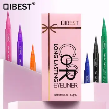 В ПРОДАЖБА - QIBEST цветни 12-цветни, устойчиви на течна очна линия за очи, водоустойчиви и быстросохнущий черен молив, козметичен инструмент за грим