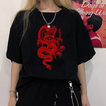 Дамска риза в стил пънк, ретро свободен топ с принтом китайски дракон, лятна новост, риза в стил харадзюку с кръгло деколте и къси ръкави, готическата градинска облекло