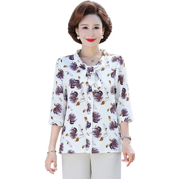 Дамски ежедневни блузи с принтом, с къс ръкав, отложным яка, дамски модни блузи, пролет, лято, 5XL