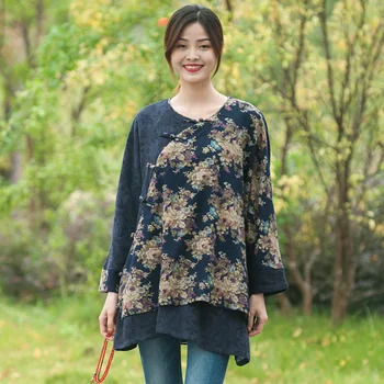 Дамски есенни памук спално бельо, якета в стил мозайка с принтом, блузи, дамски пролетни палта в китайски стил в стил ретро, връхни дрехи от жакард 
