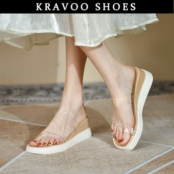 Дамски обувки KRAVOO, дамски сандали на танкетке, улични чехли, дамски обувки за плаж, отдих, модни летни обувки 2023, нови обувки