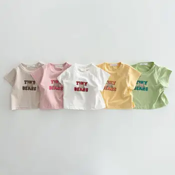Детска тениска с ярки цветове, 2023, летни нови върхове с писмото принтом, скъпа дрехи за момичета, памучни, меки и удобни тениски