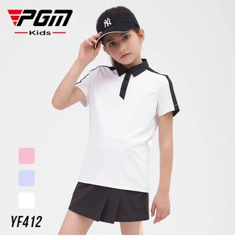 Детски дрехи за голф PGM, Лятна риза за голф, За момичета, Риза за голф с къс ръкав, Удобни и Дишащи Потници, Облекло За голф S-XL YF412