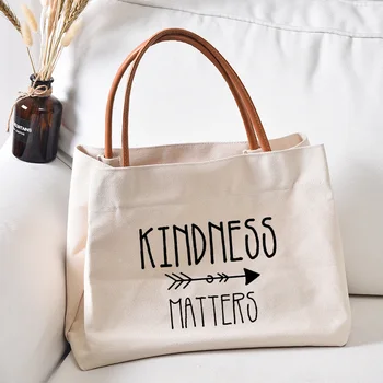 Добротата е от значение, чанта-тоут с принтом за книги, Работна чанта, подарък за учители, дамски холщовая плажна чанта, Директна доставка
