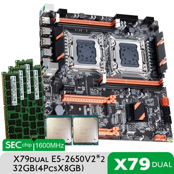 Дънна платка Atermiter X79 с два процесора в комплект с 2 × Xeon E5 2650 V2 E5 2650V2 4 × 8 GB = 32 GB PC3 12800 1600 Mhz DDR3 ECC REG Memory
