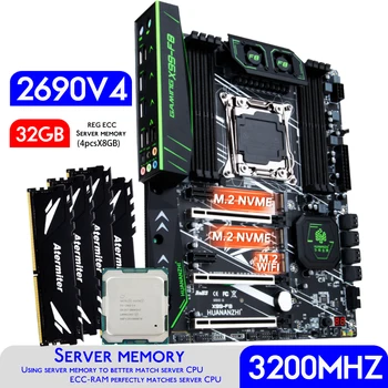 Дънна платка HUANANZHI X99 F8 X99 с процесор Intel XEON E5 2690 v4 с 32 GB 4 * 8 GB, 3200 Mhz DDR4 REG ECC Memory Combo Kit Комплект NVME