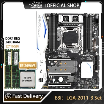 Дънна платка JINGSHA E8I LGA2011-3 в комплект с E5 2696V3 и DDR4 2*16 GB = 32G 2400 Mhz RAM NVME USB3.0 ATX Сървър с поддръжка на Turbo boost