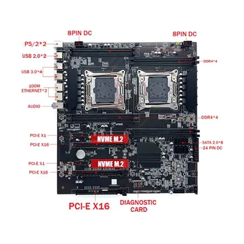 Дънна платка X99 с две свещи LGA2011-3 С поддръжка на два процесора RECC DDR4 Memory дънна Платка + 2XDDR4 4 GB оперативна памет 2666 Mhz + Кабел за превключване на