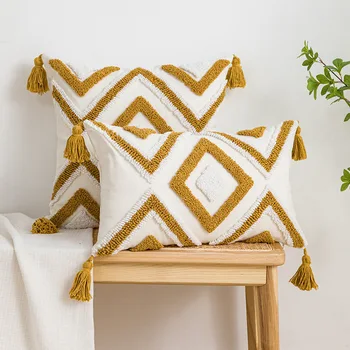 Жълт холщовая декоративна възглавница с бродерия, калъфка за възглавница, калъфка за домашен интериор, Декорация на стаи в стил бохо