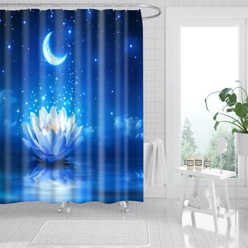 Завеса за душ под формата на морска звезда с 3D принтом, водоустойчив завеса за баня, букви, декор за баня, завеси с 12 куки