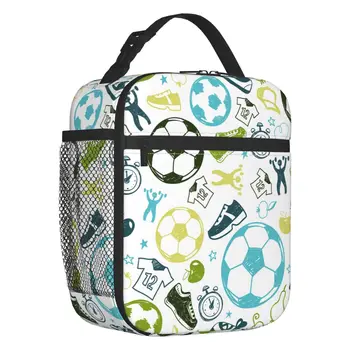 Изработена по поръчка футболна спортна чанта за обяд с футболния модел, дамски топли обяд-апарати с изолация-интеркулер за детски училище
