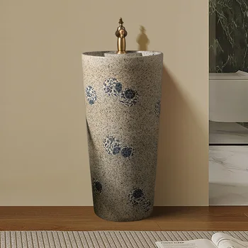 Китайски ретро мивка на стойка, керамични художествен мивка, балкон, градина във вътрешния двор, подови мивка на открито