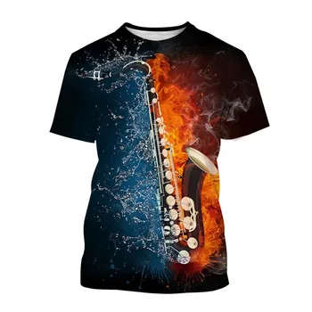 Класическа Мъжка тениска С Летен Музикален Модел на Саксофон, Висококачествено Облекло За Всеки Ден, Ежедневни Блуза, Риза Оверсайз, Мъжки Топ Y2k