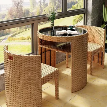 Комплект градинска мебел от ротанговый стол, маса Градинска Тераса и вътрешен двор Прост набор от мебели за двор, мебели от ратан, комплект маси за бистро