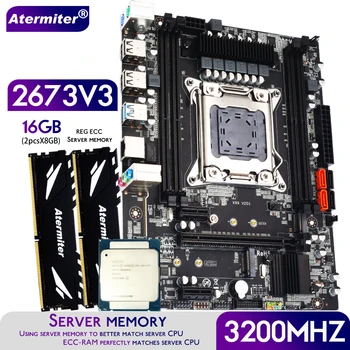 Комплект дънната платка Atermiter X99 D4 с процесор Xeon E5 2673 V3 LGA2011-3 2 бр. X 8 GB = 16 GB, 3200 Mhz DDR4 Memory REG ECC RAM