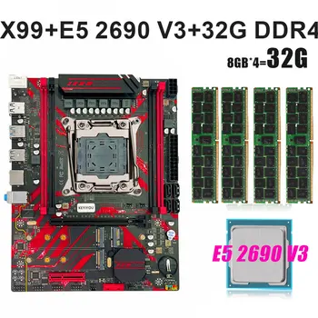 Комплект дънната платка Xeon 2690 v3 X99 Комплект с процесор Xeon 2690 v3 CPU LGA 2011-3 DDR4 32GB 4 X 8GB 2133MHz ECC REG Memory RAM