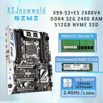 Комплект слот на дънната платка SZMZ X99-S3 с E5 2680V4 DDR4 2400 4*8G = 32 GB оперативна памет Четырехканальный SSD XSJnewwold GEN3X4 512 GB комплект xeon x99
