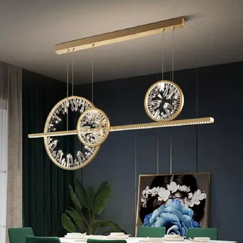 Креативна кухня полилей, правоъгълни кристални пръстени, окачена лампа за хранене, led лампа с артистичен дизайн, модерен блясък Cristal