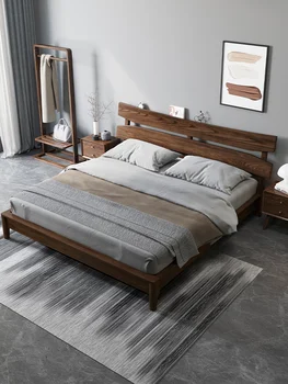 Легло от масив ясен в скандинавски стил, модерна проста японската домашно легло, начало легло, двойно легло 1,8 м, оригиналната дървена легло