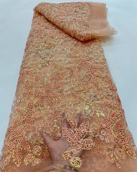 Лейси плат с пайети в нигерия стил 2023, Благородна африканска Тюлевая Плат с бродерия за Шиене на Сватбена рокля, Сетчатое Дантела 5 ярда