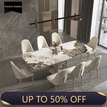 Луксозна маса за хранене от бялата каменна плоча, модерен камък, лесен минимализъм, висококачествени италиански дизайнерски мебели в стил постмодерното, арт-модел за дома