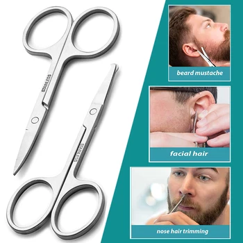 Малки извити и кръгли ножици за окосмяването по лицето на мъжете и жените, подходящи за почистване на веждите, на носа, на брадата, на миглите и ушите