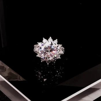 Марковите бижута от чисто сребро 925 проба за жени, Пръстени с големи цветове, пръстени с диаманти, Сватбени бижута, Ангажимент пръстен, с филиал, лукс