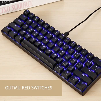 Механична клавиатура MOTOSPEED CK61 С RGB подсветка, Сини/черни Ключове, детска клавиатура с 61 клавиша, скорост на реакция 2 ms, Всички клавишите със защита от призраци