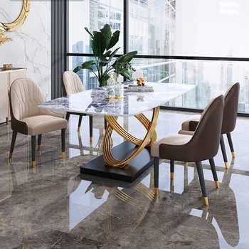 Модерна луксозна комбинация от масата за хранене и столове, правоъгълник, за малък апартамент, минималистичная каменна печка, маса за хранене, изработени от мрамор се препоръчва