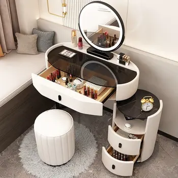 Модерна маса за спални, тоалетна масичка, Стъклена маса, скрин за спалня, Шкаф за съхранение, Скринове, Маса с огледало, Масичка за грим WRXYH