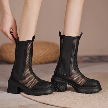 Модерни и удобни дамски обувки на дебела подметка, новост лятото 2023, окото дишащи дамски обувки на висок ток поломанном