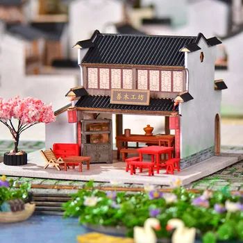 Нов дървен миниатюрен куклена къща ръчно изработени 